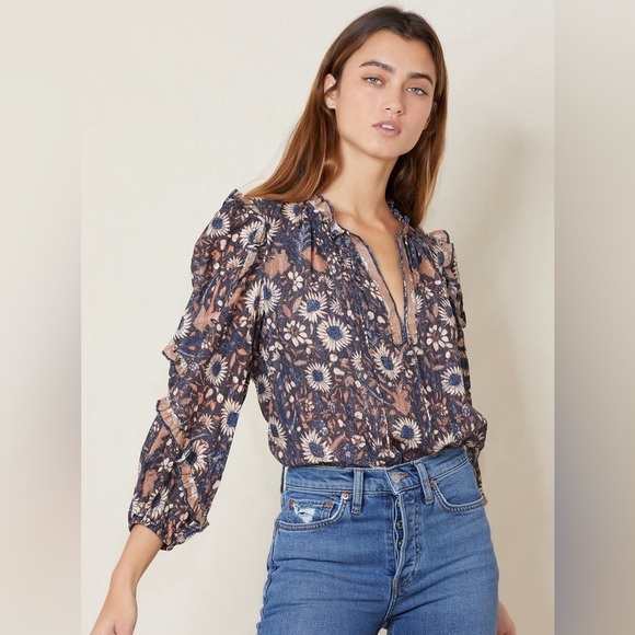 ULLA JOHNSON Manet Floral Blouse Size 4 - Picture 3 of 12